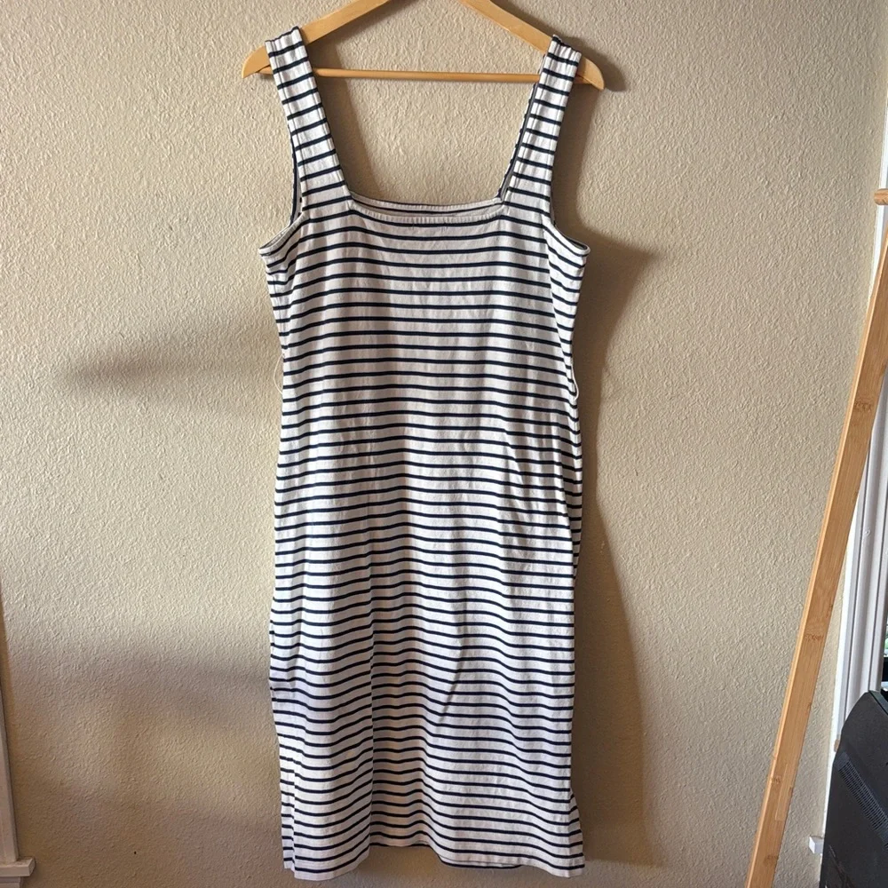 Rails Women's Nautical Striped Midi Dress Square Neck 100% Cotton Navy White  L